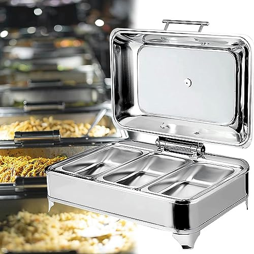 Chafing Dish Electrico, Calentador de Buffet Acero Inoxidable, Calentador de Alimentos Comercial con Tapa Visible para Buffet y Fiesta, Temperatura Regulable (0-85℃)