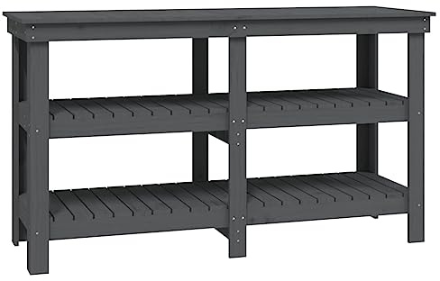 vidaXL Werkbank, Tisch für Werkstatt Garage, Arbeitstisch mit viel Stauraum, Werkstatttisch Werktisch Holztisch, Grau Massivholz Kiefer