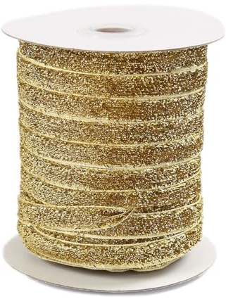 Whakano Samtband Glitzer Samt Dekoband Schleifenband Schmuckband Geschenkband,zum Verpacken von Geschenken,Nähen,Hochzeitsdekoration,Weihnachtsdekoration,Hell Gold,1 cm x 50 Yards