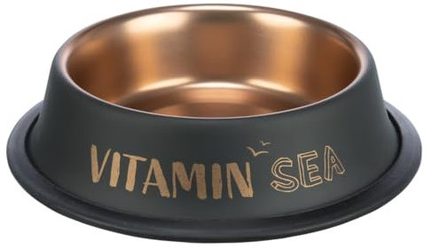 TRIXIE stainless steel dog bowl BE NORDIC 30.4 fl oz black/bronze – modern feeding bowl for large dogs ø 9.1 inches – stainless steel bowl with non-slip rubber base – 24306