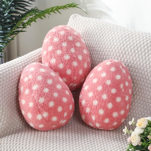 Namalu 3 Stück 25 cm Eier Kuschelkissen Süße Dekokissen mit Weißen Punkten Gefüllte Ei Kissen Sofakissen für Drinnen Draußen Frühling Geschenke für Geburtstag Muttertag Vatertag (Rosa)
