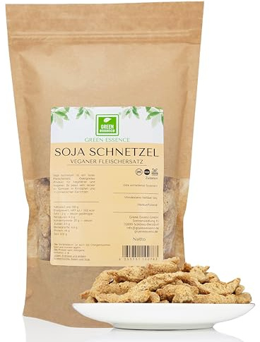 Sojastreifen 500g Vegan Gyros Fleischersatz Sojaschnetzel von Green Essence | Soja Streifen, Fleischalternative aus Sojamehl, Vegan Fleisch für Eintöpfe, Fleischloses Gyros, Soja Schnetzel fein 500 g