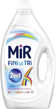 Mir - Lessive Liquide - Lessive 2en1 - Main & Machine - Fini le Tri - Lessive + Anti-Transfert de Couleurs - Sans Accident de Décoloration - Pour Toutes les Couleurs - Couleurs Impeccables -43 Lavages