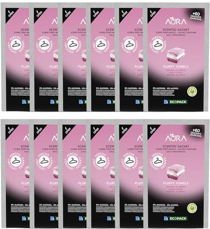 AURA | Pack 12 Ambientador Percha para Armario | Ecopack 100% Reciclable | Larga Duración 60 Días | 0% Alcohol (PACK 12, Aroma a Limpio)