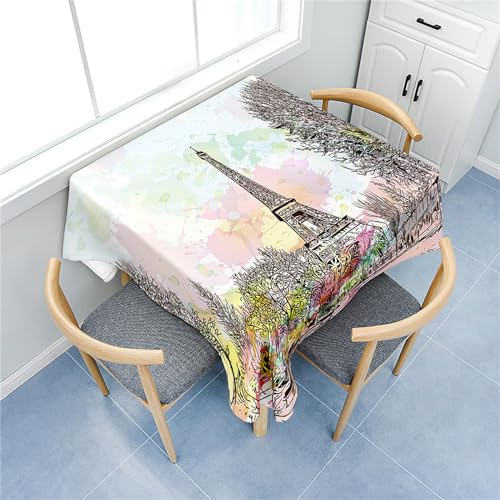 Treer Mantel Cuadrada, Serie de la Torre Eiffel Mantel Antimanchas, Lavable Manteles de Mesa, Poliéster Manteles para Decoración Hogar Cocina Comedor Cumpleaños Jardín (60x60cm,Paisaje)