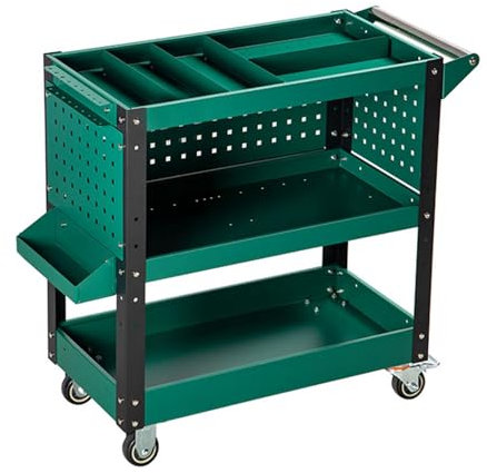 YCOVSFP 3-stöckiger Werkzeugwagen Auf Rollen, Allzweck-Servicewagen, 150 Kg, Robuster Werkzeugwagen Mit Schraubendreherhalter, Stecktafel for Lager, Garage Und Werkstatt(Green)