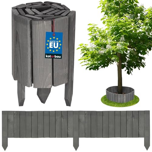 KOTARBAU® Rollborder 20 x 110 cm Anthrazit zuschneidbar Beetumrandung Holz Beeteinfassung aus Kiefernholz Palisadenzaun Holzzaun klein Beetbegrenzung Palisaden Deko Zaun Holz Steckzaun Vorgartenzaun