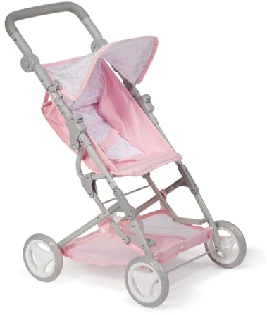 JC Toys - Passeggino pieghevole, per bambole fino a 45 cm, ideale per giocare e passeggiate, rosa con decorazione floreale, progettato da Berenguer, +3 anni