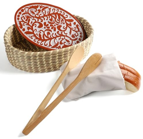 Panier à pain avec ensemble de pierres, paniers à pain pour service, chauffe-pain en terre cuite, cadeaux pour boulangers au levain, panier cadeau de pendaison de crémaillère