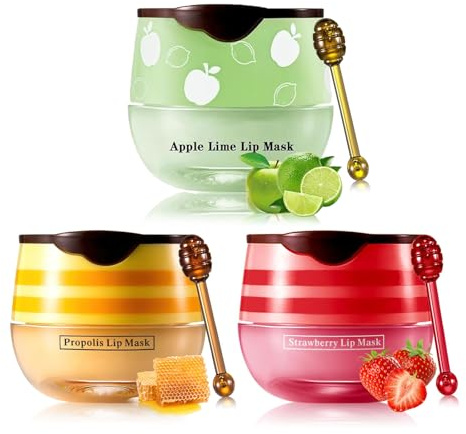 Leogony 3PCS Honey Pot Lip Balm Set, Moisturizing Strawberry Lip Balm, Repair Honey Bee Lips Balm Uk