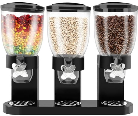 Foppla Distributeur de céréales de plan de travail Triple Troy Food Distributeur de céréales de capacité 2 l Récipient alimentaire hermétique Conteneur à bonbons Distributeur de noix de