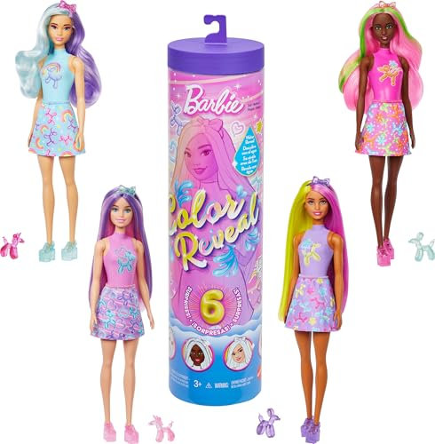 Barbie Color Reveal Globos de Animales Muñeca y Accesorios con 6 sorpresas Que Incluyen Cambio de Color y Globo de Animal en Miniatura (los Estilos Pueden Variar), JFV58