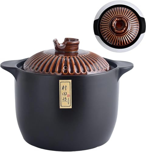 Donabe-Tontopf im japanischen Stil, runder Kochtopf aus Porzellan mit Deckel und Griff, Keramik-Auflauf, Suppentopf für Zuhause, Restaurant, Küche, 3,5 l