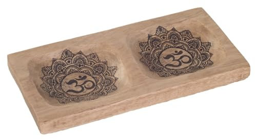 Schale aus Holz, Siebdruck, zwei Fächer, Om-Schild und Zenmeditation, 2 schwarze Mandalas, Länge 20 cm