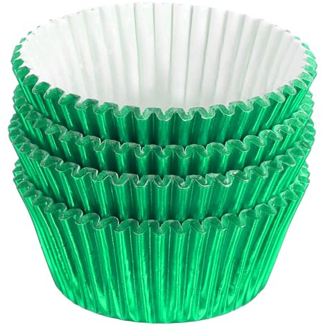 QUARKZMAN Forros de Cupcakes de Papel Metálico para Hornear Cupcakes, 100 Piezas de Forros para Muffins de Cupcakes, Envolturas de Papel a Prueba de Grasa para Bodas, Duchas, Regalos, Verde