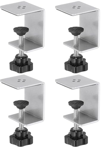 PATIKIL C Clamps, 4 Pcs Heavy Duty Metal Black Desk Clamp Adjustable Mounting Table Clamp with Protective Pad for Fixing Acrylic Glass Plastic Wood Sheets, Silver Tone