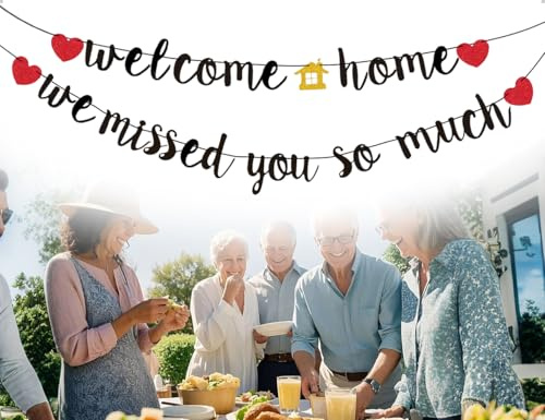 Emezddo welcome home Girlande Set,herzlich Willkommen Zurück Zuhause Deko,We Missed You So Much Banner,für Familie Party Einzug Dekoration(Schwarz)