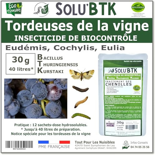 SoluBTK - Tordeuses de la Vigne - 30 g Bacillus thuringiensis BTK - Insecticide Utilisable en Agriculture Biologique - Traitement chenilles