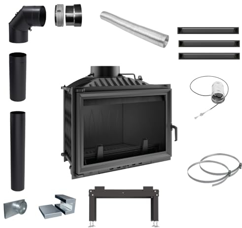 KRATKI Inserto per camino in ghisa a legna WIKTOR 14 kW Ø180 A Ecodesign | Ghisa nero, efficienza 80%, classe A. Ecodesign.; combustione efficiente; basse emissioni; calore uniforme; 14kW 200fi set