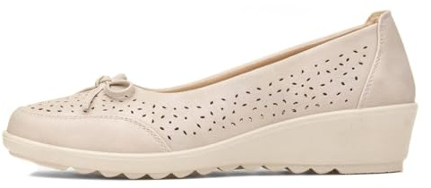 Softlites Womens Cream Wedge Slip On Casual Shoe