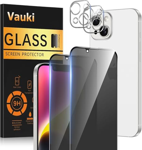 Vauki Opaca Pellicola Privacy per iPhone 14 con Protezione Fotocamera,Anti Spy Vetro Temperato Opaco Durezza 9H HD Anti-riflesso Anti-impronta Anti-Spia Vetrino Protettiva Schermo,2 + 2 Pezzi