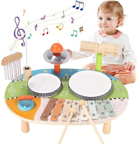 Juguetes Madera para Bebes Xilófono Tambor Juguetes,Instrumentos Musicales Infantiles,Juguetes Instrumentos Musicales,Regalos para niños pequeños 2 3 4