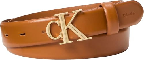 Calvin Klein Donna Cintura Ck Logo Belt 3.5 cm Cintura in Pelle, Marrone (Argan Oil/Antique Light Gold), 130 cm