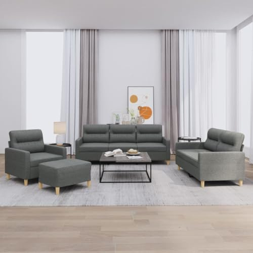 KATERYY 4-TLG. Sofagarnitur mit Kissen Dunkelgrau Stoff Möbel Wohnzimmer