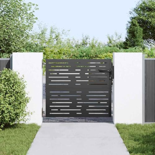 Canditree Powder-coated Steel Garden Gate with Lock, Black Metal Garden Gate (105 x 100 cm)
