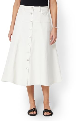 Amazon Essentials Gonna Midi da Donna, a Vita Alta, con Bottoni, in Denim, Bianca, 36
