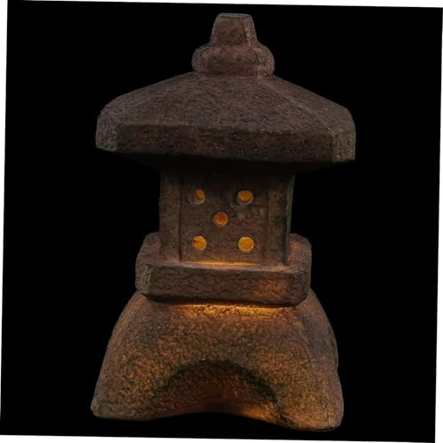 DIYEAH 2 Piezas De Decoración De Jardín Japonés Mini Estatua De Pagoda Pagoda De Jardín Luces Solares Decoración De Piedra Para Exteriores Linterna De