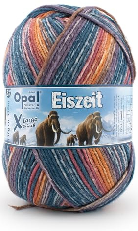 Opal XLarge Eiszeit 8-fach Strickgarn, Sockenwolle, 75% Schurwolle Superwash, 25% Polyamid, 150g, 320m LL, 40°C, für Socken,Mützen, Schals und Pullover (11574 Mammut)