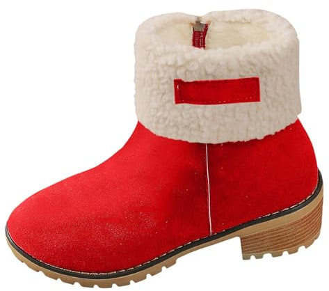 Generisch Stivali da donna con polpaccio medio caldo invernale in finta pelle scamosciata retrò tacco grosso zip laterale per abbigliamento casual stivaletti comodi, Colore: rosso, 37 EU