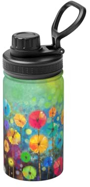 Bouteille d'eau isotherme à double paroi en acier inoxydable avec imprimé de fleurs colorées de style abstrait pour boissons chaudes et froides - 355 ml