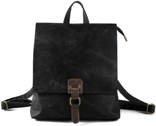 Kiepoar Damen Rucksack Leder Modische Mittelgroß mit Diebstahlschutz, Umhängetasche aus Echtem Leder Handtasche 3-in-1 Lederrucksack für Uni Arbeit Schule Reise