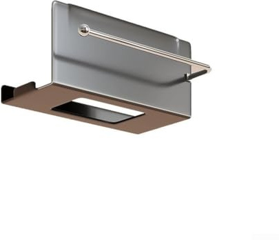 Soporte para pañuelos de cocina montado en la pared, para toallas, sin taladro, barra extraíble y gancho lateral, acero al carbono, 26 x 11,5 x 16 cm, gris (sin ganchos, gris)