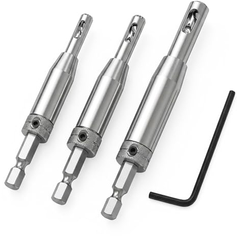 4PCS Self Centering Drill Bit Set, joinery tools， Hinge Drill Bit Self Centring 1/4 Inch High Speed Drill Bits For Door, Window, Cabinet Hinge Pilot Hole (9/64，7/64，5/64)
