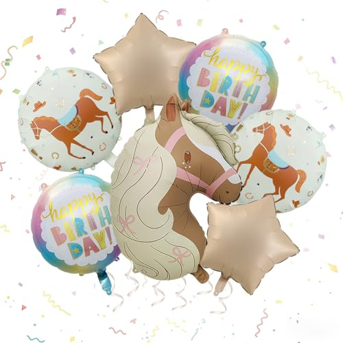 Pferde Geburtstagsdekoration, Pferde Deko für Mädchen, Pferde geburtstag | XXL Pferde Folienballon (62 x 45 cm), 7 teiliges Pferde Ballon Set
