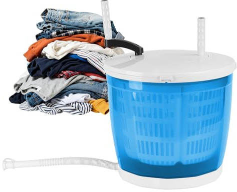 2-in-1 Manual Washing Machine and Spin Dryer, Portable Hand Crank Laundry Basket, Mini Non-Electric Washer with Suction Cup Base, 2kg Capacity for Camping, Dorm, Caravan and Travel (Blue)
