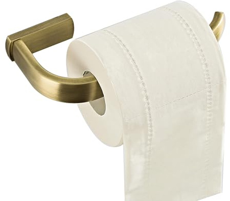Flybath Toilet Roll Holder Antique Brass Bathroom Loo Paper Towel Stand Wall Mounted, Brushed Brass