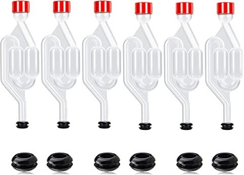 Brauluftschleusen-Set, 12 Luftschleusentüllen und 6 Luftschleusen, Kunststoff-Weinluftschleuse zum Gären, Brauen, Bier, Wein, Sauerkraut, Kimchi und andere Gärprojekte (S-Bubble-Airlock)