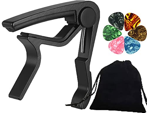 ZHome Black Guitar Tuner Capo/Professional Ukulele Capo for Acoustic/Electric Guitar|Ukulele|Bass|Banjo|Mandolin+6 PCS Guitar Picks+Guitar Picks bag Good Service