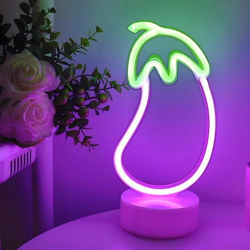 ENUOLI Eggplant Neon Light Hold Base USB/Battery Powered Neon Signs Lamp