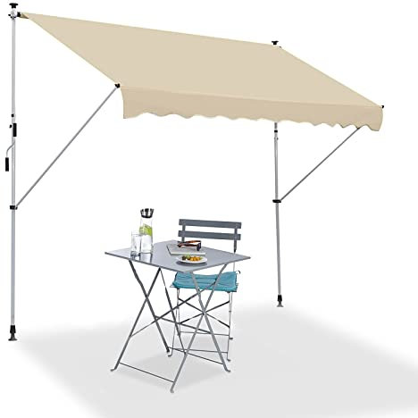 REALN 2 m/2,5 m/3 m Standmarkise für Terrassen Markisen mit Kurbel, Manuelle klemmmarkise, Sonnenschutz Balkon für Hof, Veranda, Balkon – Ohne Bohren (Color : Beige, Size : 2.5m/98in)
