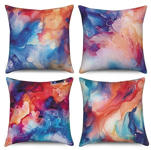 ASDCXZ Marmor Kissenbezug 40x40 cm 4er Set, Modern Blau Lila Rot Bunt Marmor Optik Sofa Dekokissen Kissenbezüge Kissenhülle Waschbar Polyester Flachs Textil Polster Kopfkissenbezug Kissen Bezug