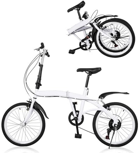 HINOPY 20 Zoll Faltrad, 6 Gang-Schaltung Klappfahrrad Fahrräder Doppel V Bremse für Damen und Herren Erwachsene Folding City Bike geeignet ab 135 cm-180 cm, Weiß