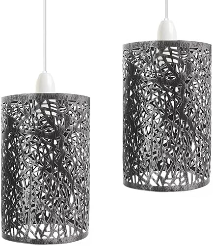 LEDSone Lampenschirm aus Metall im Vintage-Käfig-Stil – Industrielle Metallkäfigleuchte, DIY-Deckenpendelleuchten für Esszimmer, Schlafzimmer, Loft, Flur (Gebürstetes Silber, Stil 7)