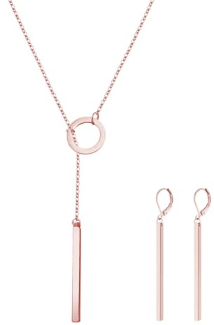ZENGSING Women Pendant Necklace Dangle Earrings Jewellery Set Slip Chain Y Necklace Vertical Bar Pendant Lariat Necklace Ladies Pendant Hoop Earrings for Women Girl Gifts Jewellery