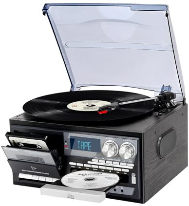 9 en 1 Platine Vinyle avec 3 Vitesses Vinyle Bluetooth, Radio AM/FM, CD/Cassette, USB/SD/MMC et Télécommande