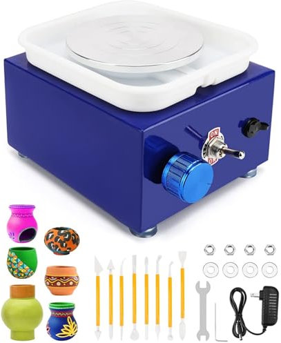 ARBGO Mini-Keramikradmaschine, Elektrische Töpferscheibe Keramik Rad Maschine Drehscheibe 2000RPM Mit abnehmbarem ABS-Becken, 10cm Keramikteller für Keramikarbeiten Keramik Clay Art Craft (Blau)